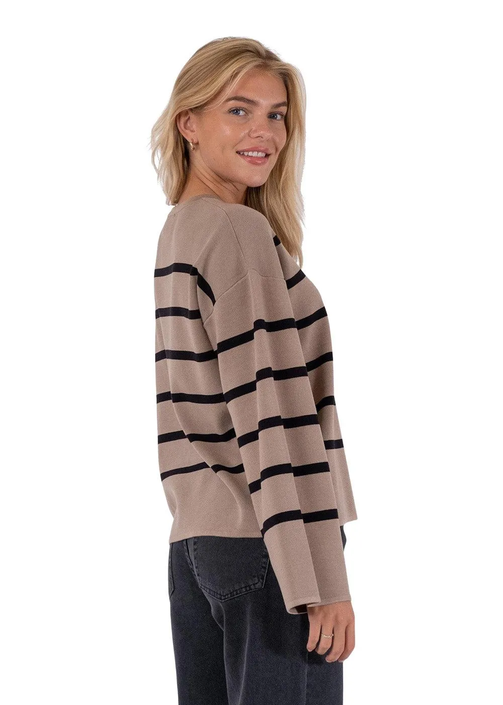 Shana Stripe Knit Blouse - Khaki