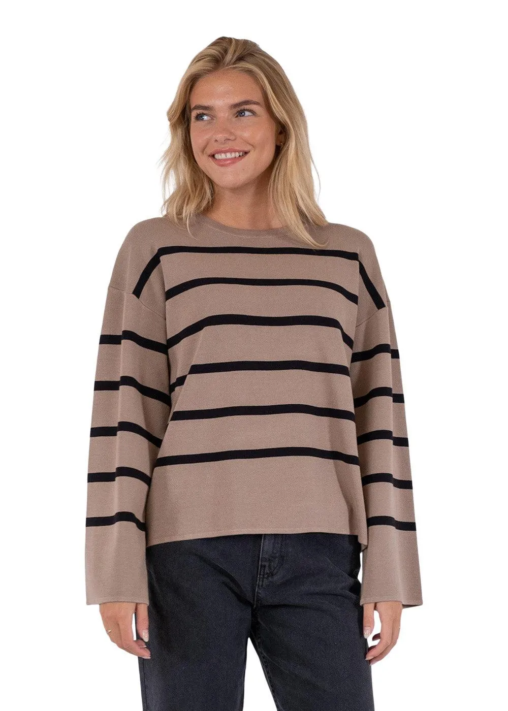 Shana Stripe Knit Blouse - Khaki