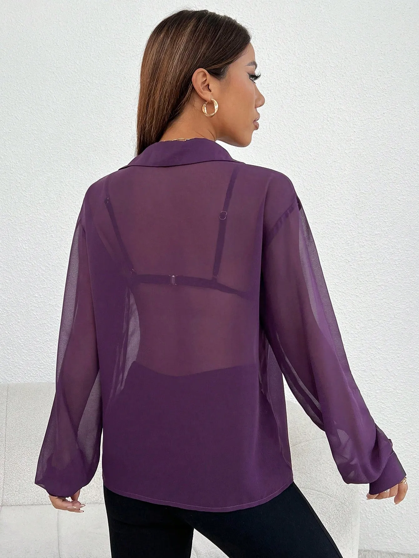 SHEIN Essnce Solid Button Front Shirt Without Bra