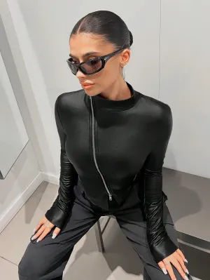 SHEIN ICON Zip Up Asymmetrical Hem Tee
