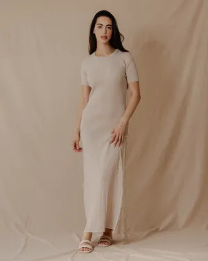 Short Sleeved Knit Dress Off-White