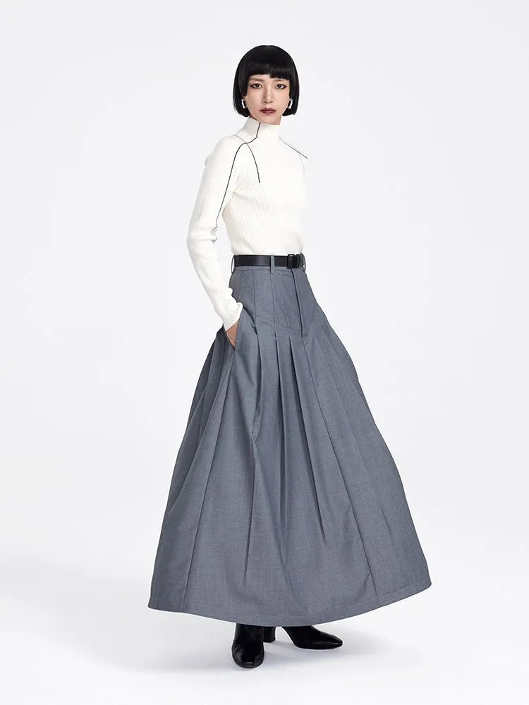 Simple High-neck Monotone Line Knit