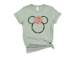 Sketch Mickey with Rose - Floral Scribble Mickey Adult T Shirt - Mickey Minnie Mouse T Shirt - Epcot Flower and Garden Festival Shirt