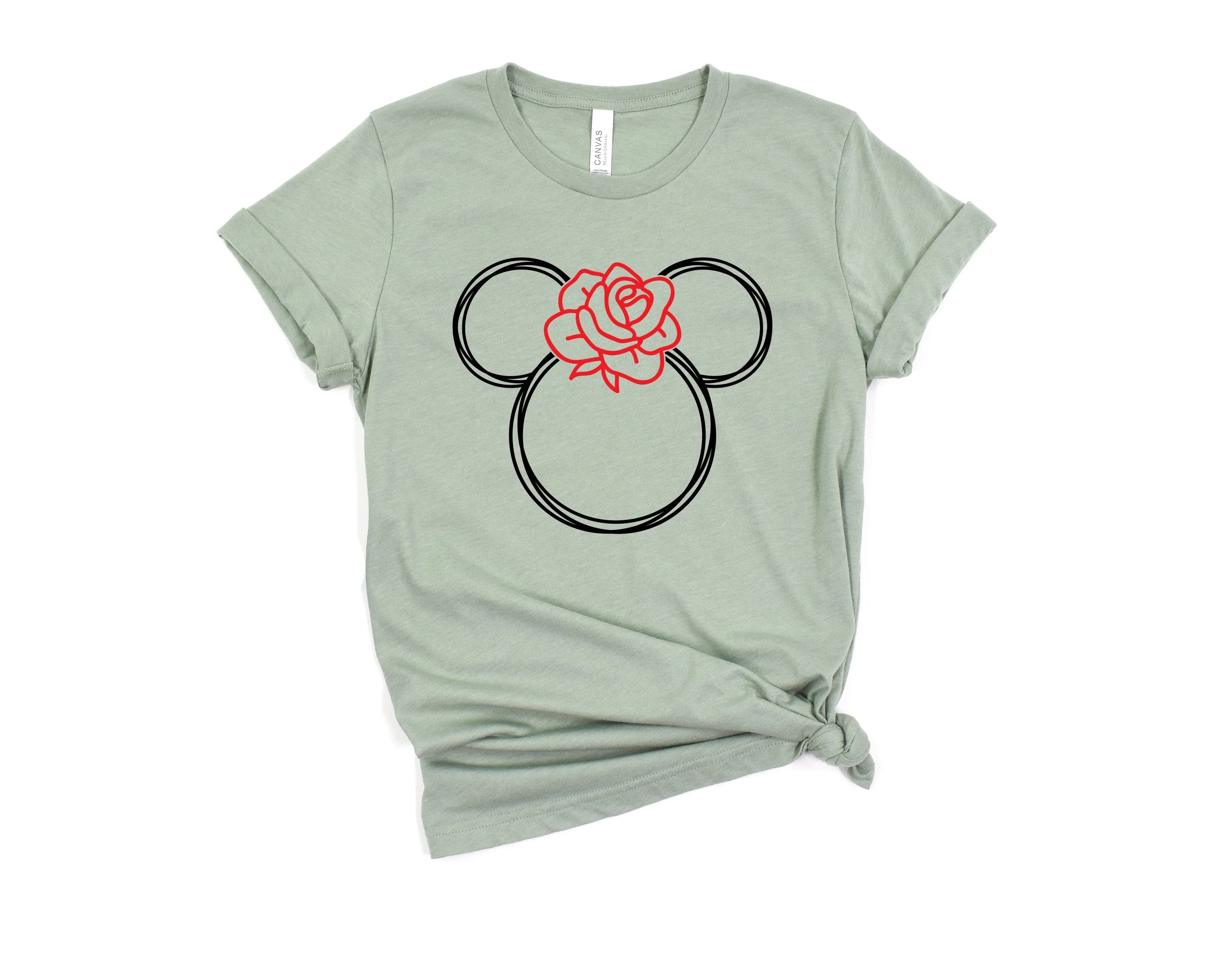 Sketch Mickey with Rose - Floral Scribble Mickey Adult T Shirt - Mickey Minnie Mouse T Shirt - Epcot Flower and Garden Festival Shirt