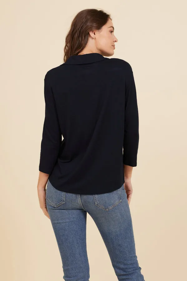 Soft Touch 3/4 Sleeve Semi Relaxed Shirt in Marine