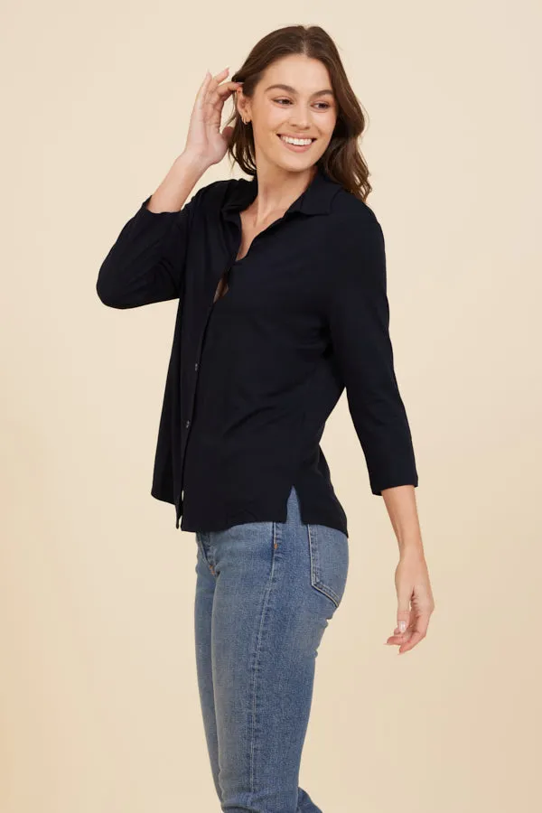 Soft Touch 3/4 Sleeve Semi Relaxed Shirt in Marine