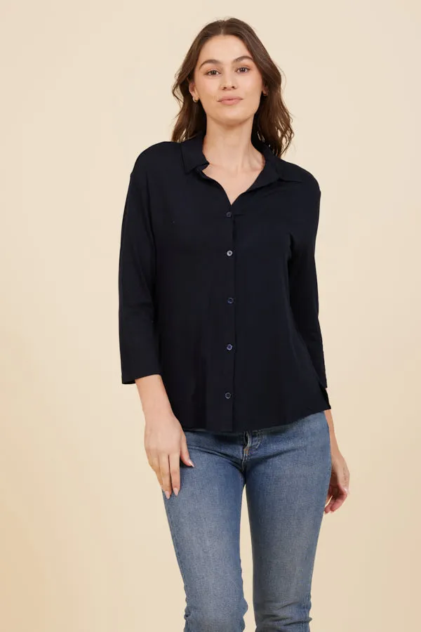 Soft Touch 3/4 Sleeve Semi Relaxed Shirt in Marine