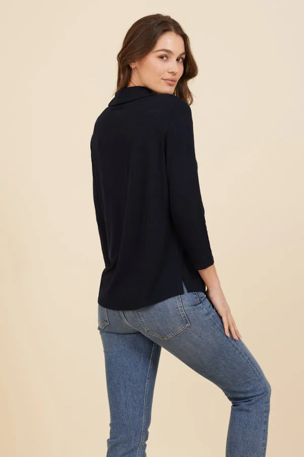 Soft Touch 3/4 Sleeve Semi Relaxed Shirt in Marine