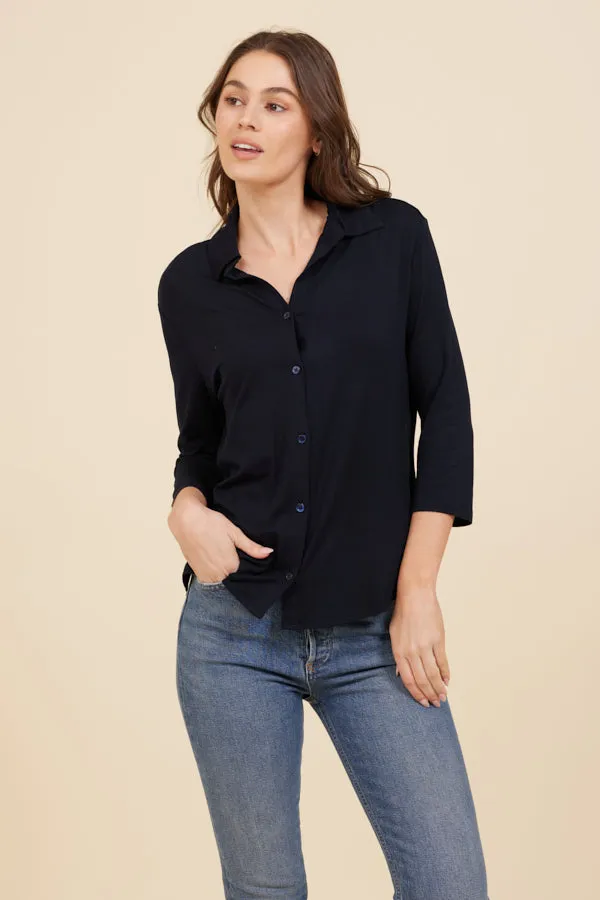 Soft Touch 3/4 Sleeve Semi Relaxed Shirt in Marine