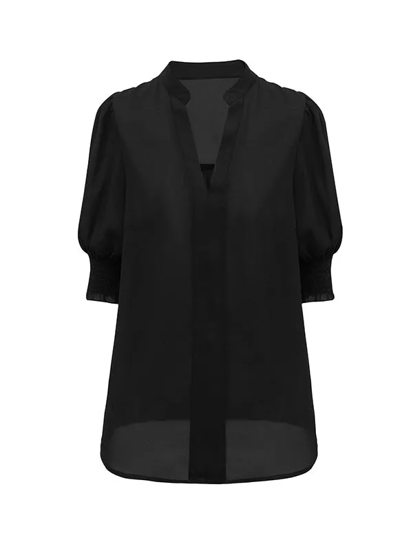 Solid Color Half Sleeves Loose V-Neck T-Shirts Tops