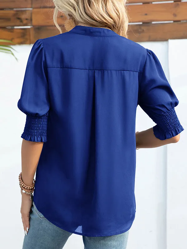 Solid Color Half Sleeves Loose V-Neck T-Shirts Tops
