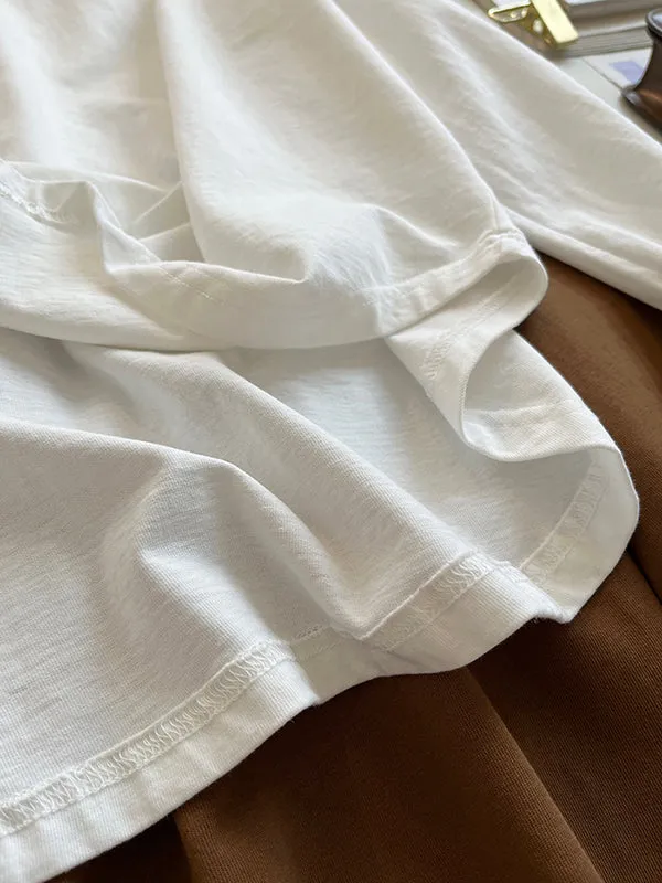 Solid Color Long Sleeves Loose Round-neck T-Shirts Tops