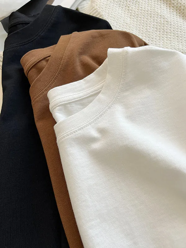 Solid Color Long Sleeves Loose Round-neck T-Shirts Tops