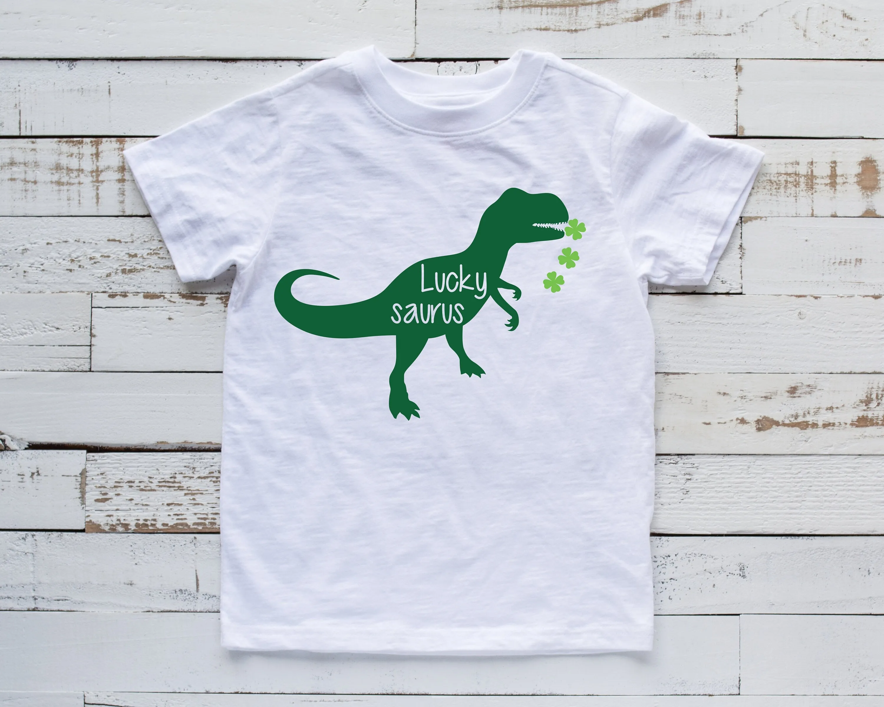 St. Patrick's Day Lucky Dinosaur T Shirt for Kids - Luckysaurus- Shamrocks - Infant Toddlers Youth