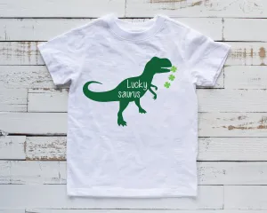St. Patrick's Day Lucky Dinosaur T Shirt for Kids - Luckysaurus- Shamrocks - Infant Toddlers Youth