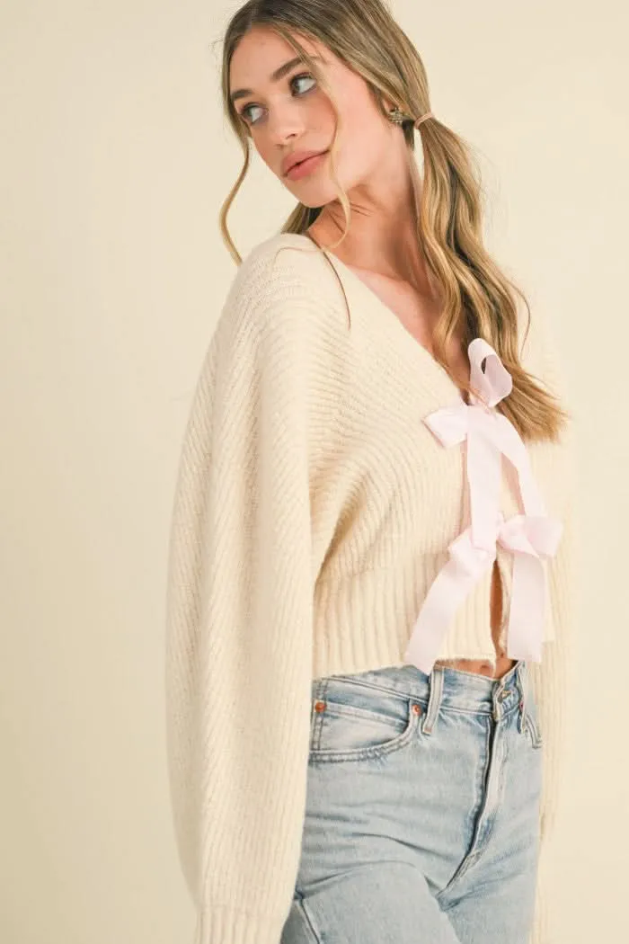 The Girly Bow Cardigan-Ivory