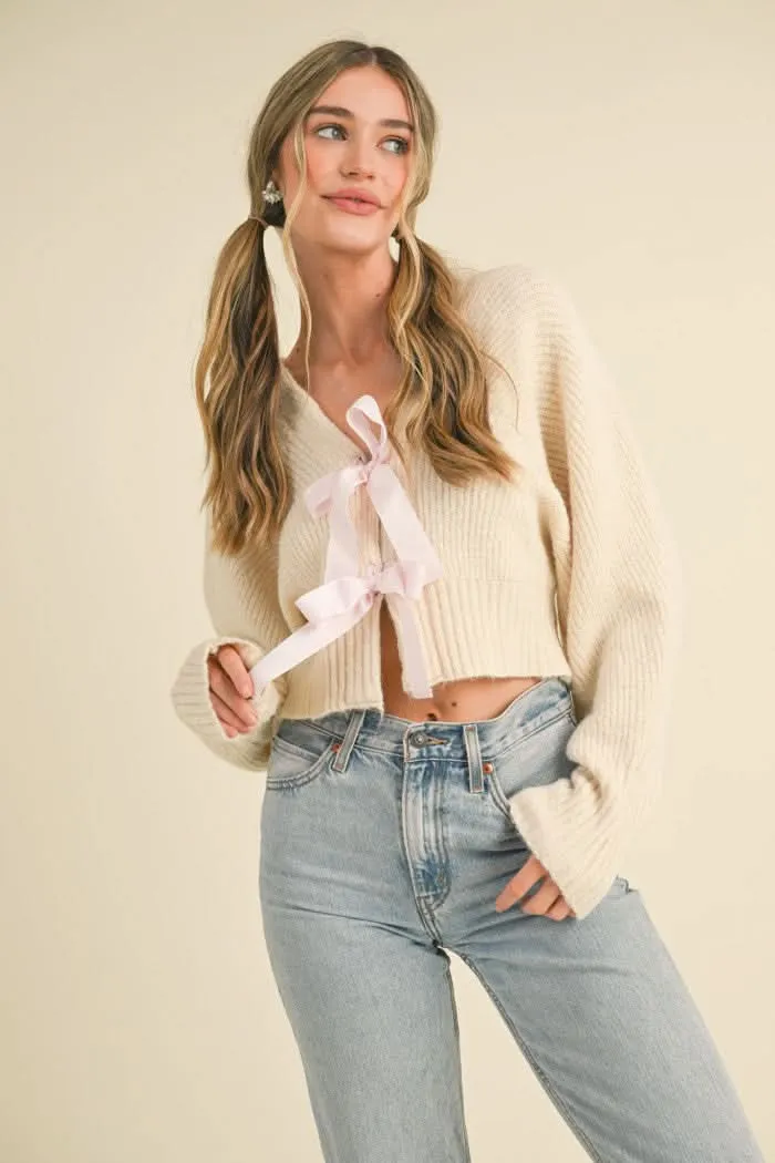 The Girly Bow Cardigan-Ivory