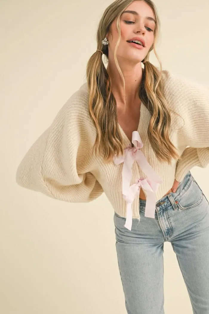 The Girly Bow Cardigan-Ivory