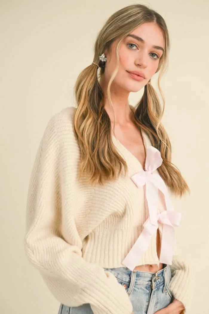 The Girly Bow Cardigan-Ivory