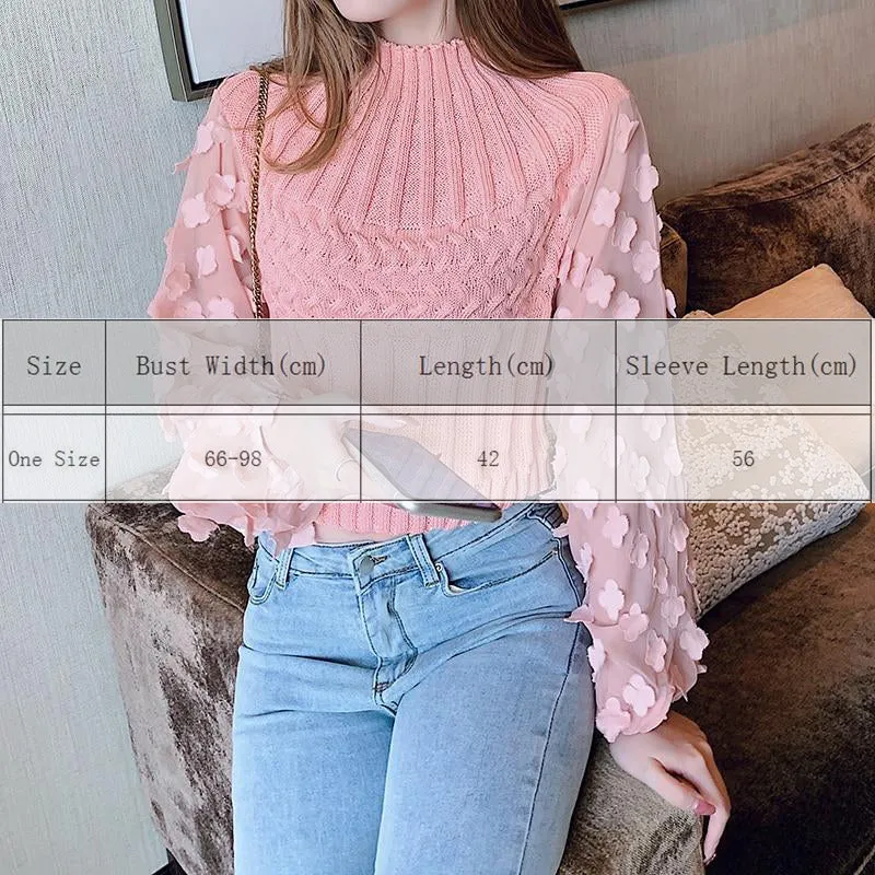 Turtleneck Mesh Patchwork Knitwear Top