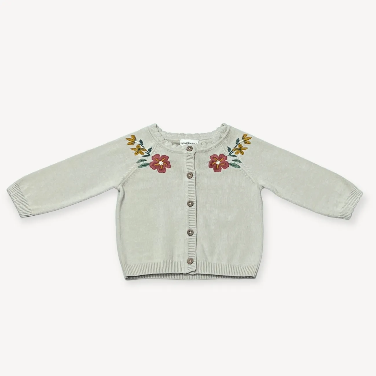 Viverano - Floral Embroidered Cardigan - Stone