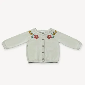 Viverano - Floral Embroidered Cardigan - Stone