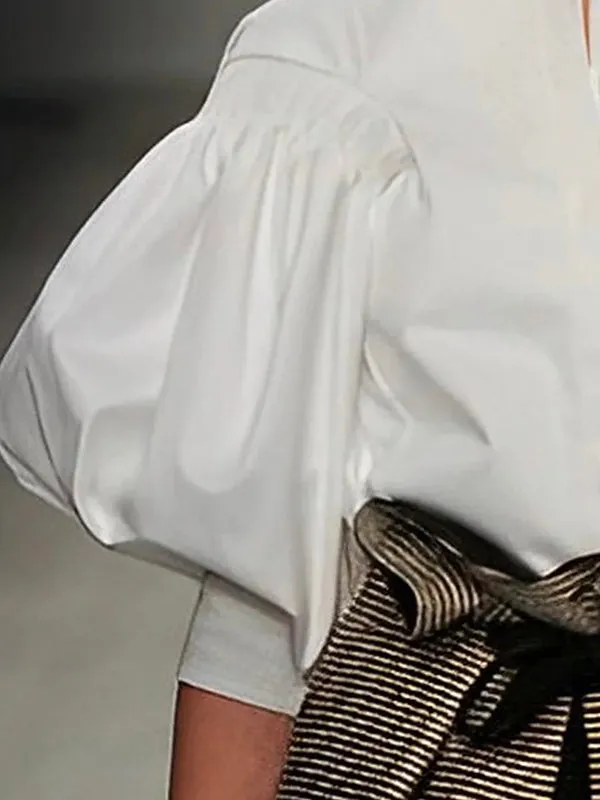 Wenkouban-Christmas Thanksgiving Puff Sleeves Buttoned Solid Color Blouses&Shirts Tops