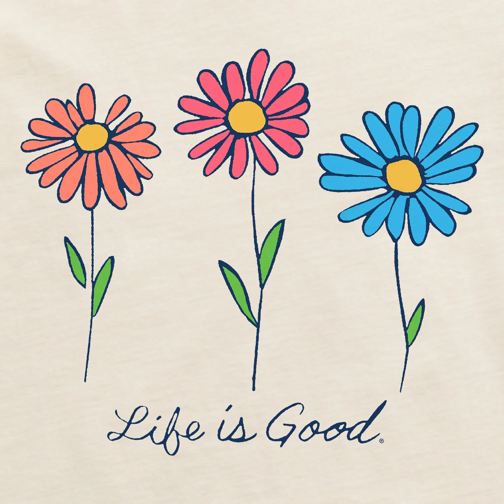 Women's 3 Colorful Daisies Short Sleeve Crusher Tee