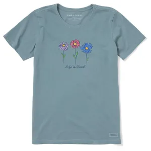 Women's 3 Colorful Daisies Short Sleeve Crusher Tee