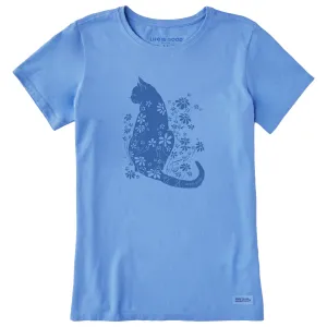 Women's Cat Flower Power Short Sleeve Crusher Tee