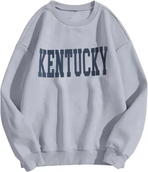 Womens Long Sleeve T Shirts Round Neck Kentucky Graphic Pollover Hoodie Oversized Long Sleeve Pullover Spring Fall Clothes