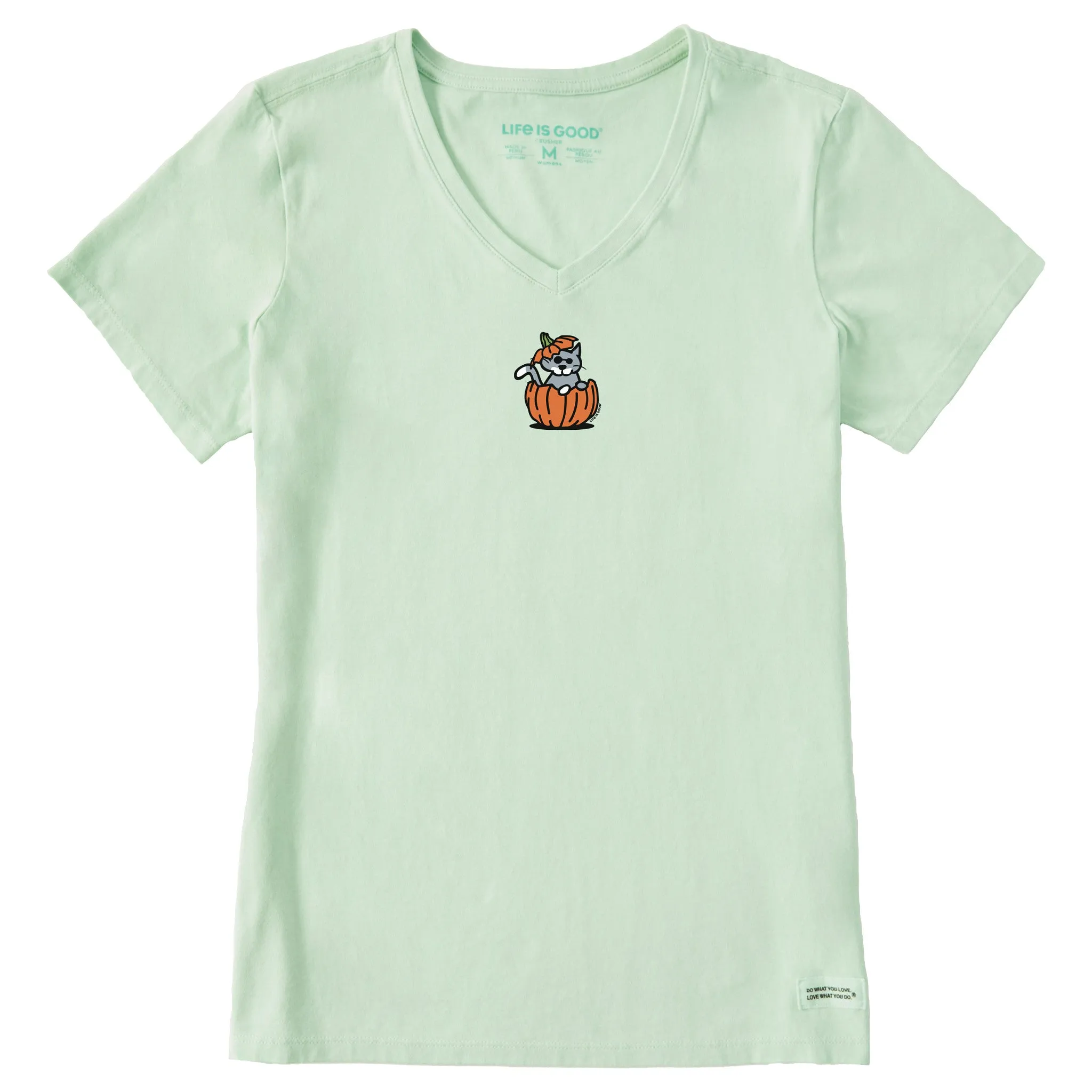 Women's Pumpkin House Cat Short Sleeve Crusher Vee