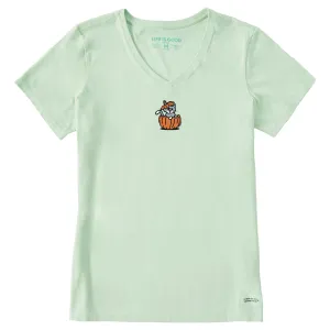 Women's Pumpkin House Cat Short Sleeve Crusher Vee