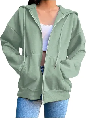 Womens Zip Up Hoodie Oversized Plus Size Aesthetic Cute Grunge Y2K Hoodies Teen Girls Vintage Baggy Sweatshirt