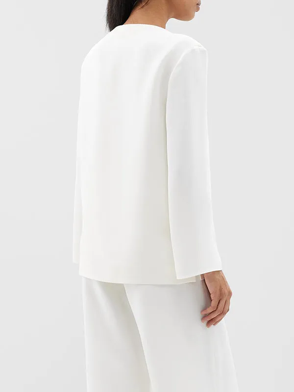 Wrap Pockets Solid Color Round-Neck Shirts Tops&Pants Two Pieces Set