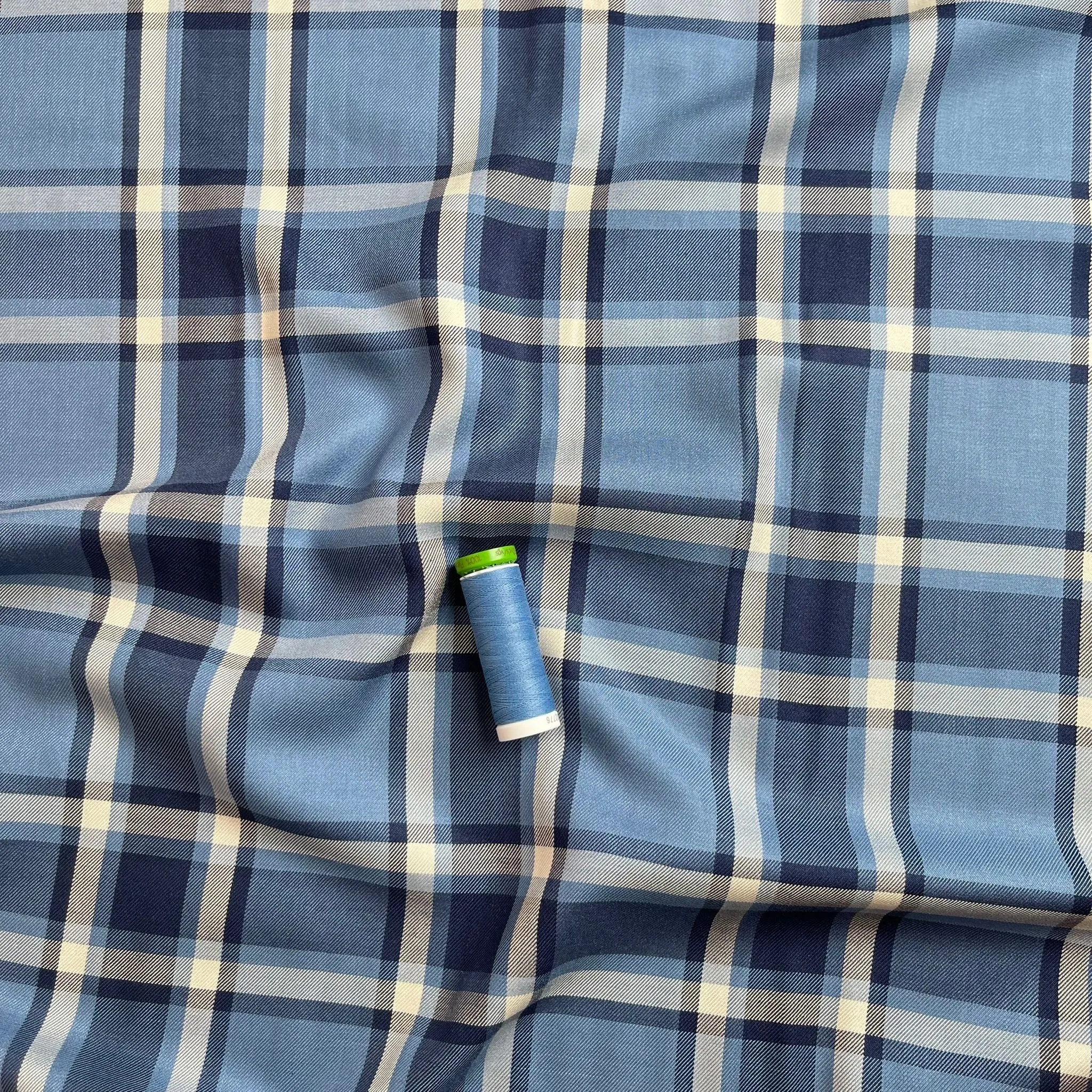 Yarn Dyed Blue Check Viscose Twill Fabric