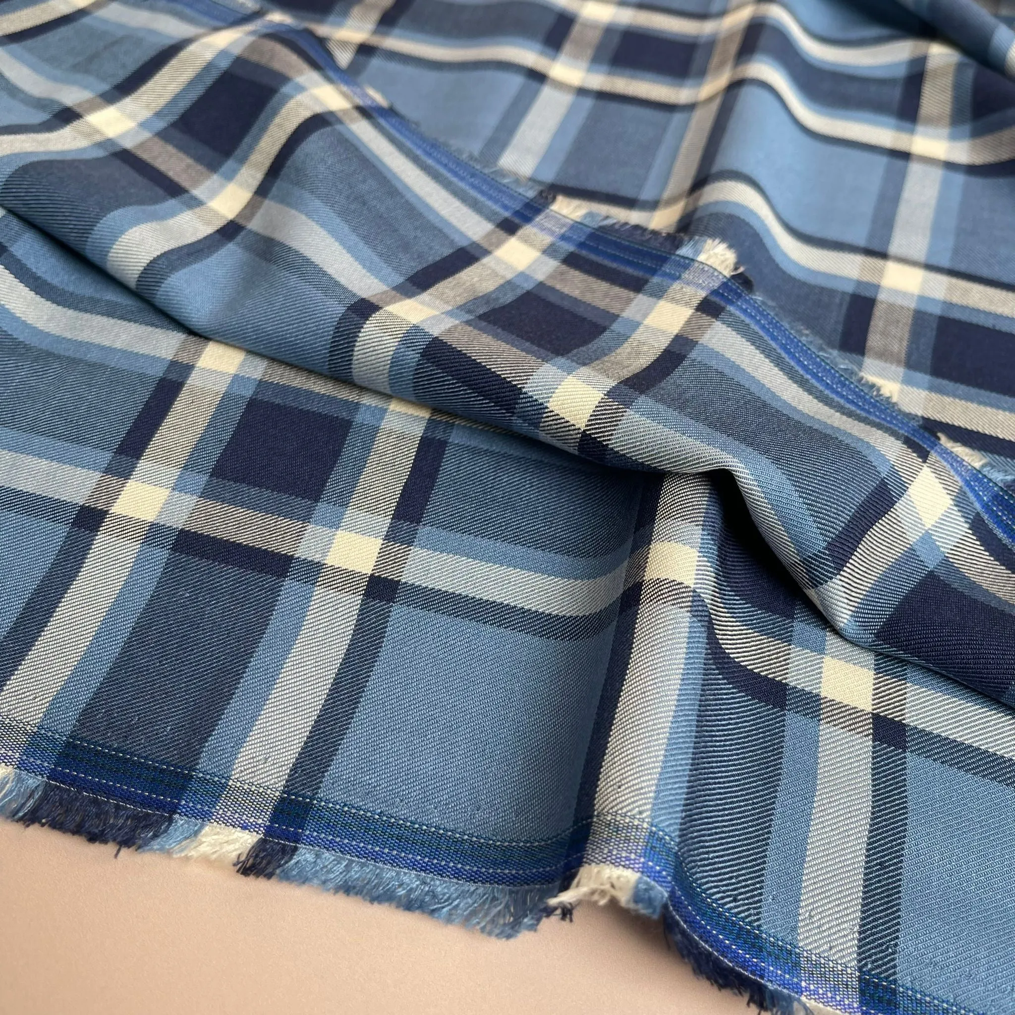 Yarn Dyed Blue Check Viscose Twill Fabric