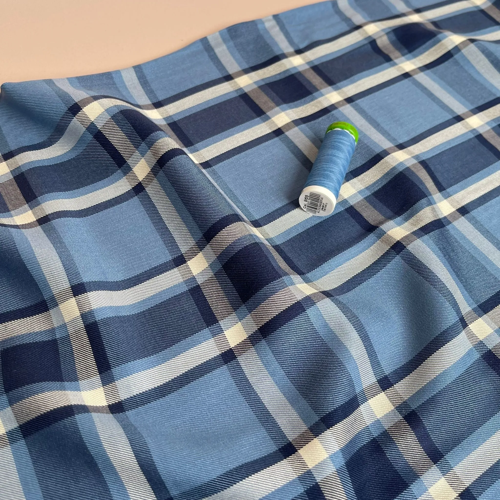 Yarn Dyed Blue Check Viscose Twill Fabric