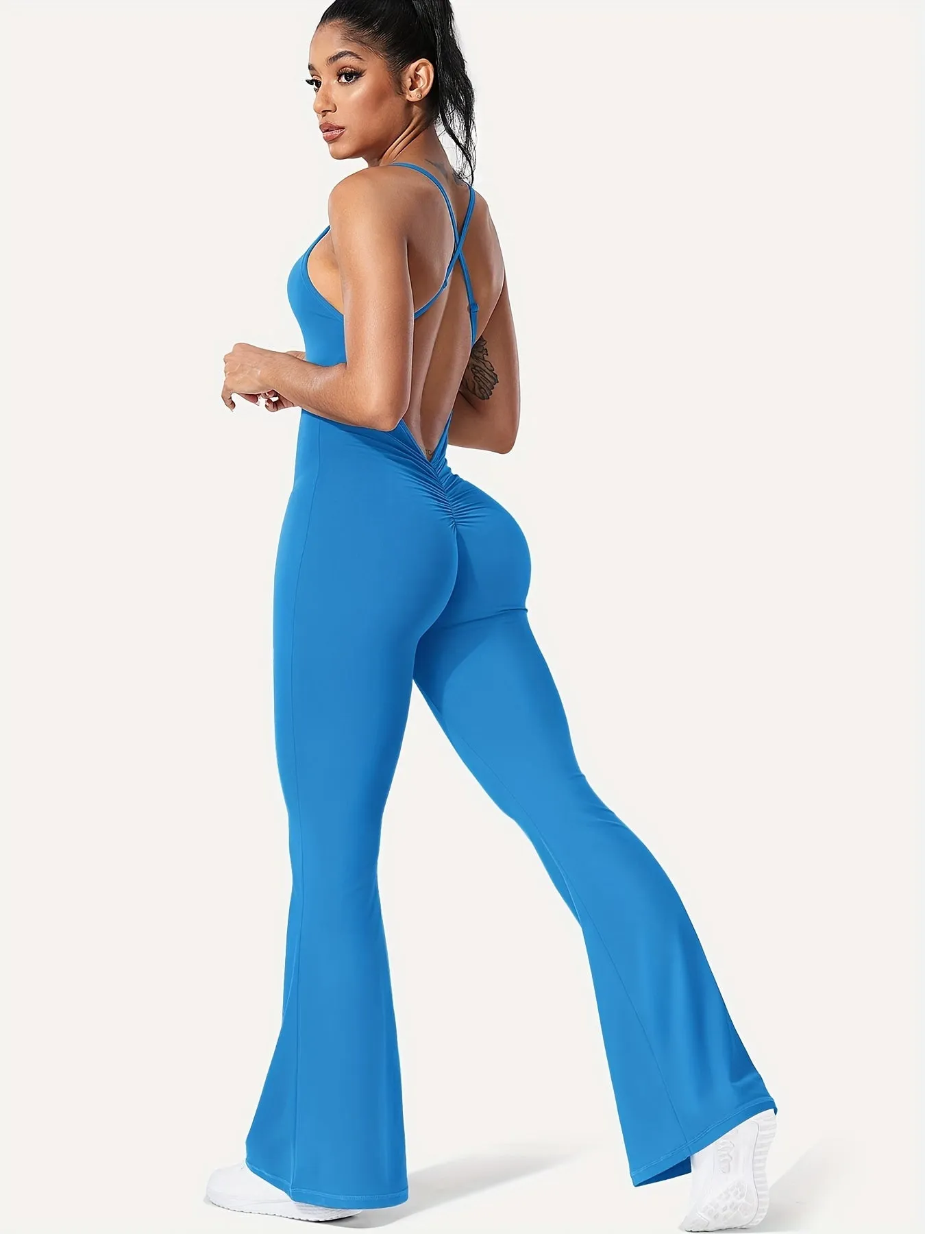 Yoga Flared Back Tight Cross Backless Sexy Jumpsuit
